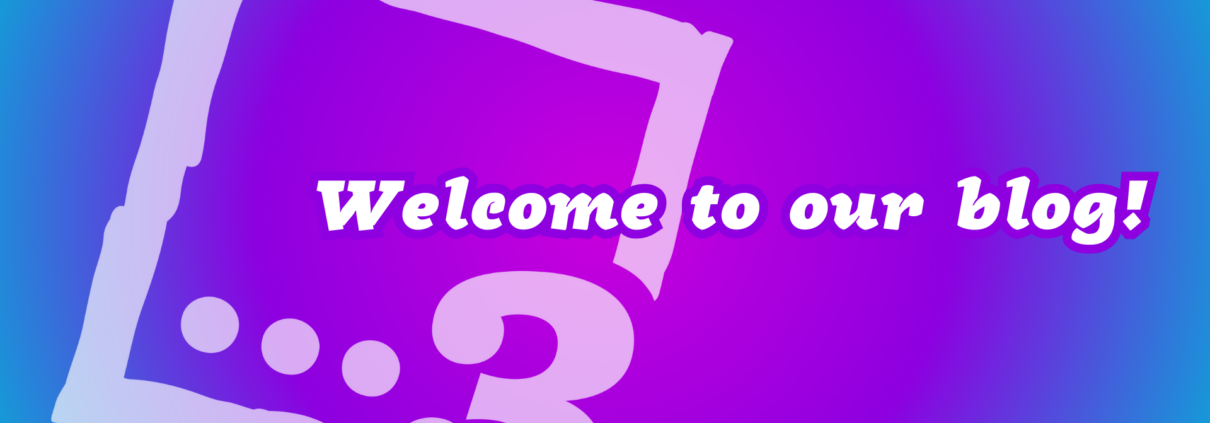 Purple and blue gradient background with 3 Dots logo that says "Welcome to our blog!"